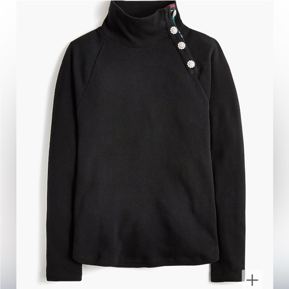 J. Crew Tops - J Crew Tartan Jeweled Button-Neck Pullover Sweatshirt in Black Size M